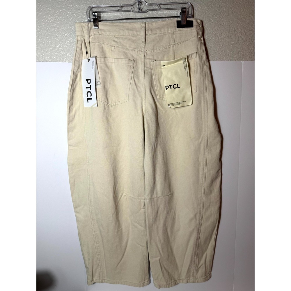 PTCL Cove Low Loose Jeans Womens 29 Beige Denim Cotton High Rise Barrel Leg - Picture 9 of 13